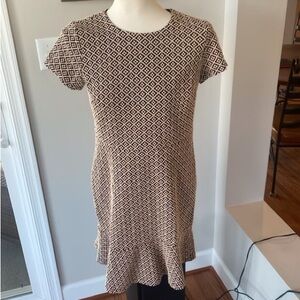 LOFT Brown and Cream Geometric Short-Sleeve Knit Dress
